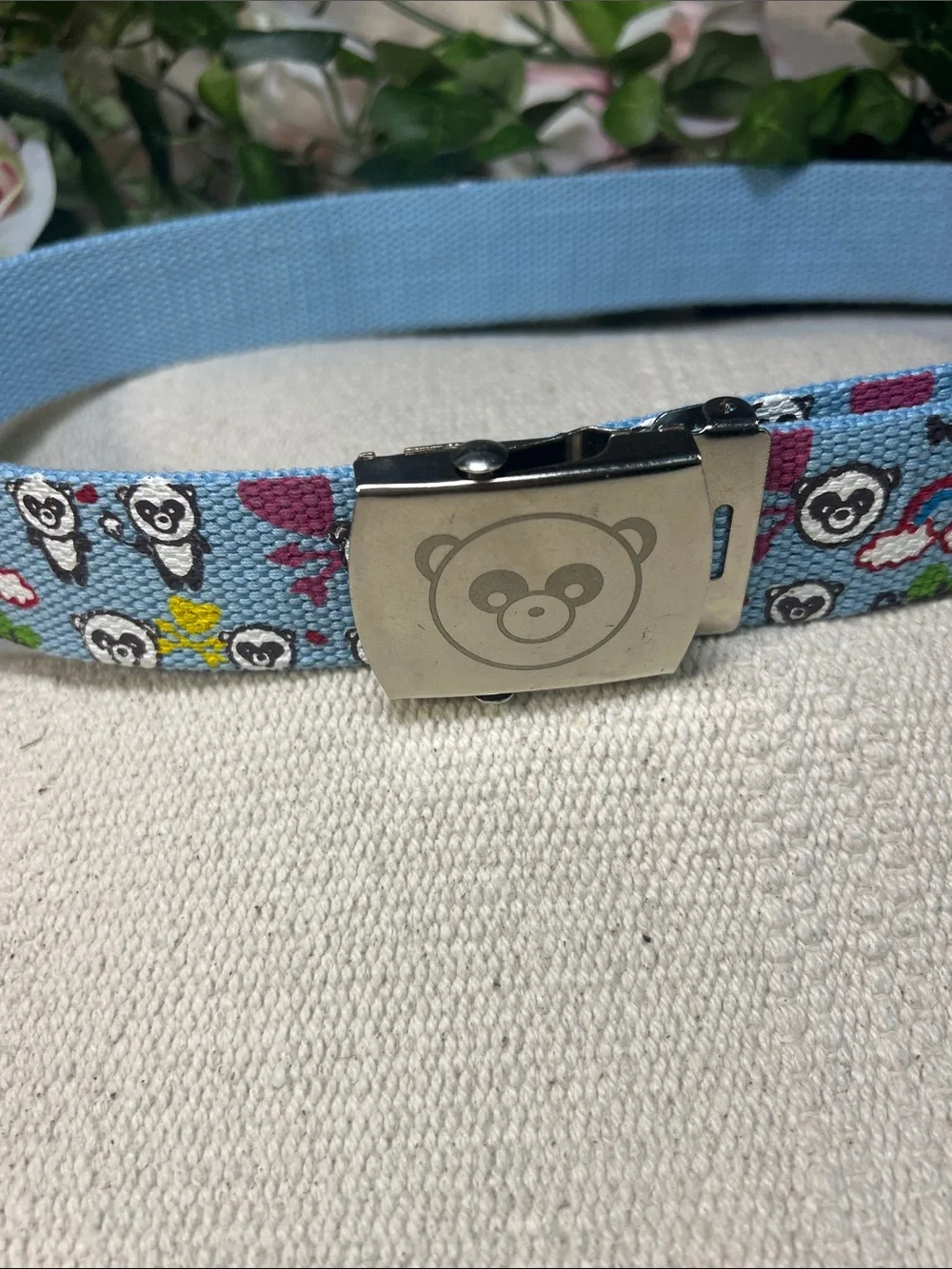 🔥Vintage Light Blue Canvas Belt with Panda Buckle